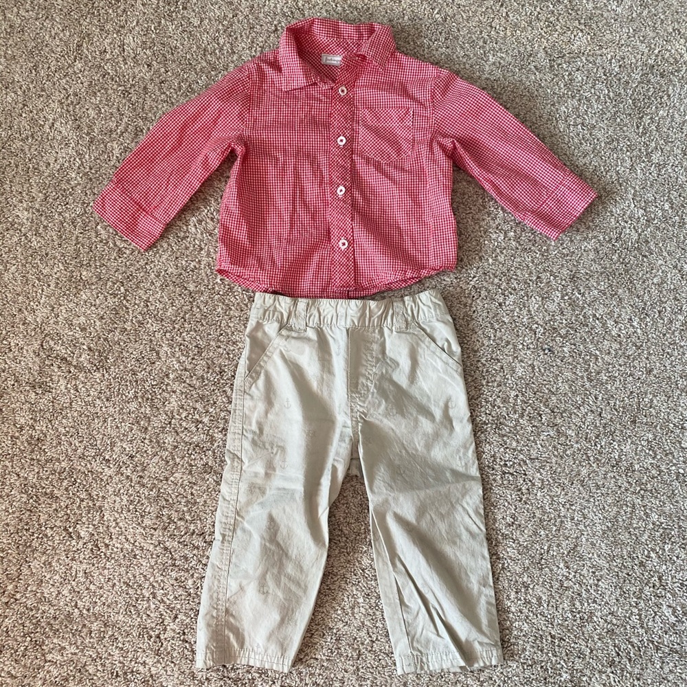 First impressions toddler boy button down shirt and pants outfit size 12 months